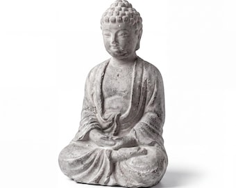 Handmade Cement Buddha Statue | Weathered Stone Meditation Decor