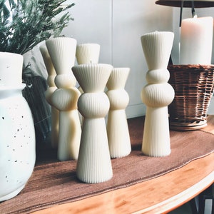 Ribbed Large Pillar Candle Set| Aesthetic Room Decor| Wedding table decor| Dinner Candles| Candle Gift Set| Column Candles| Hourglass Pillar