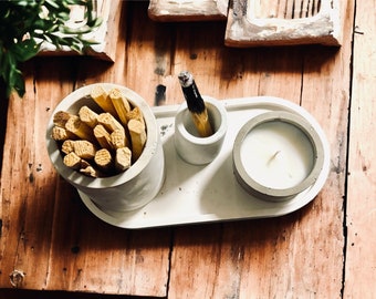 Handgemachtes Palo Santo Smudge Kit: Zementgefäß, Bienenwachskerze