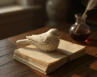 Cement Bird Statue: Little Stone Sparrow-Rustic Garden Decor, Bird Bath Adornment