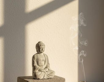 Handmade Cement Buddha Statue | Weathered Stone Meditation Decor