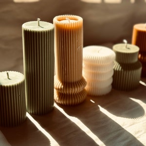 Handmade Ribbed Soy Pillar Candle: Minimalist Home Decor