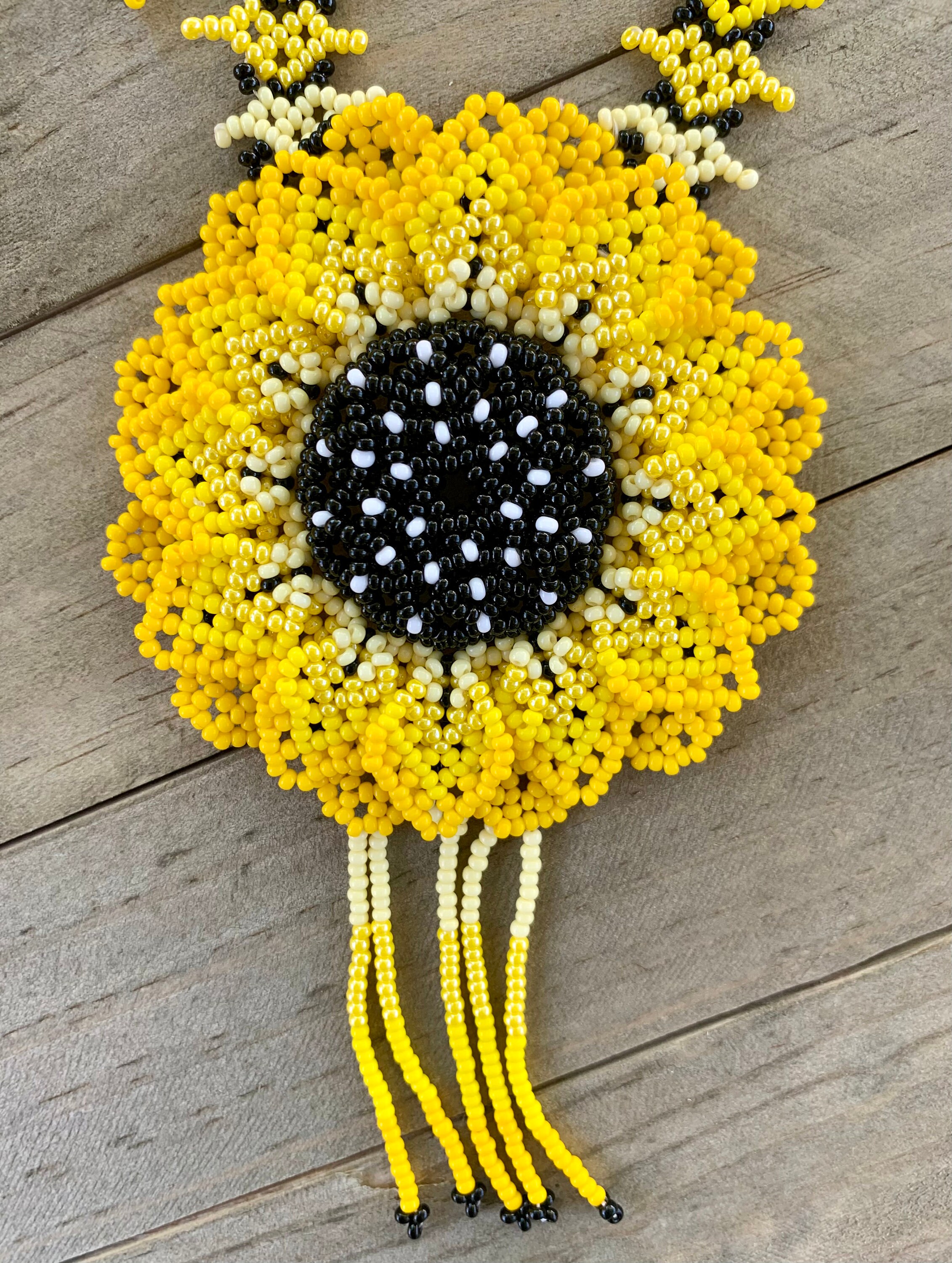 Sunflower beaded necklace Mexican seed bead necklace Huichol Etsy