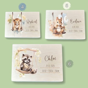 Personalized wooden keepsake box for baby’s first moments, a thoughtful birth gift for boys and girls. With beautiful design with cute baby animals- lion, squirrel and raccoon.