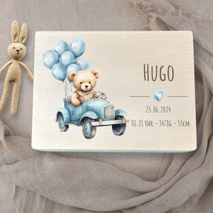Caja de recuerdos personalizada, caja de recuerdos personalizada para recién nacidos, regalo de bautizo de madera para el nombre del niño, regalo de bautizo de niña, osito de peluche, animal
