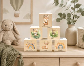 Personalized wooden piggy bank with name, custom money box for kids, newborn gift, baptism