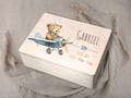 Personalized newborn memory box with name, Custom new baby wooden keepsake, milestone heirloom gift for girl boy birth, Unique cute bears product logo