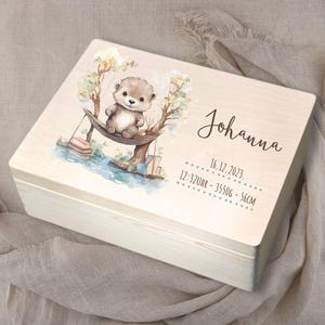 Caja de recuerdos personalizada para recién nacidos, recuerdo de madera personalizado para bebés recién nacidos, regalo de reliquia de hito para el nacimiento de una niña o un niño, animal lindo único con nombre