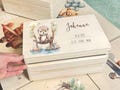 Personalized newborn memory box, Custom new baby wooden keepsake, milestone heirloom gift for girl boy birth, Unique cute animal with name product logo
