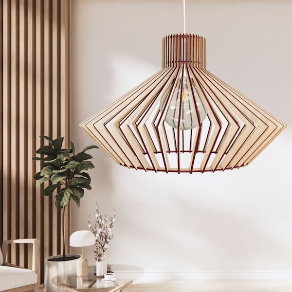 Wooden Ceiling Lampshade Oriental Style with E27 Base| Vintage Ceiling Chandelier Fixture for Rustic Home Decor | Minimalist Pendant Lamp