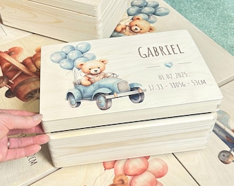 Personalized newborn memory box with name, Custom new baby wooden keepsake, milestone heirloom gift