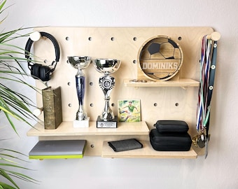 Pegboard With Shelves, Custom Wall Organizer, Wooden Pegs