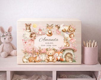 Personalized newborn memory box with name, Custom new baby wooden keepsake, milestone heirloom gift
