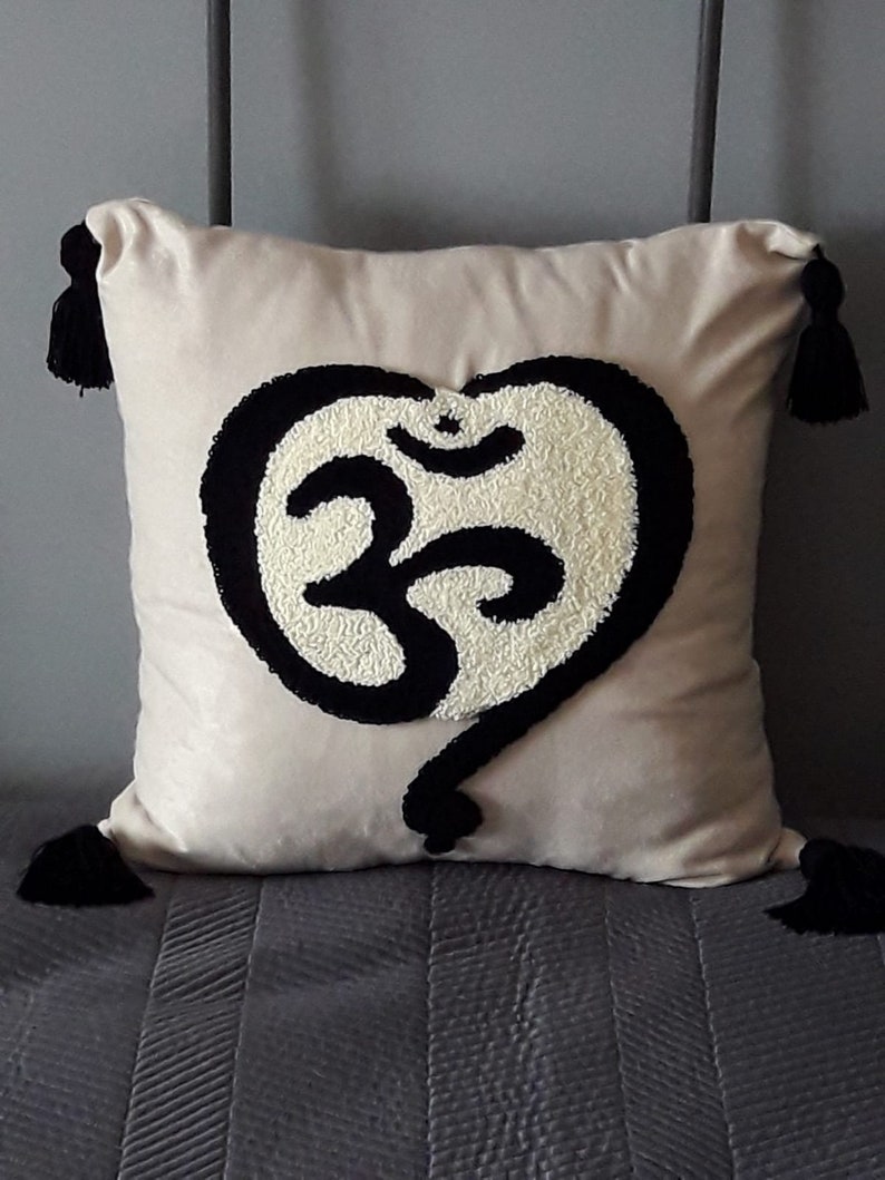 Punch Needle Throw Pillow Cover Ohm Symbol Handmade Pillow Cover Cushion and Punch Needle Modern Home Decor