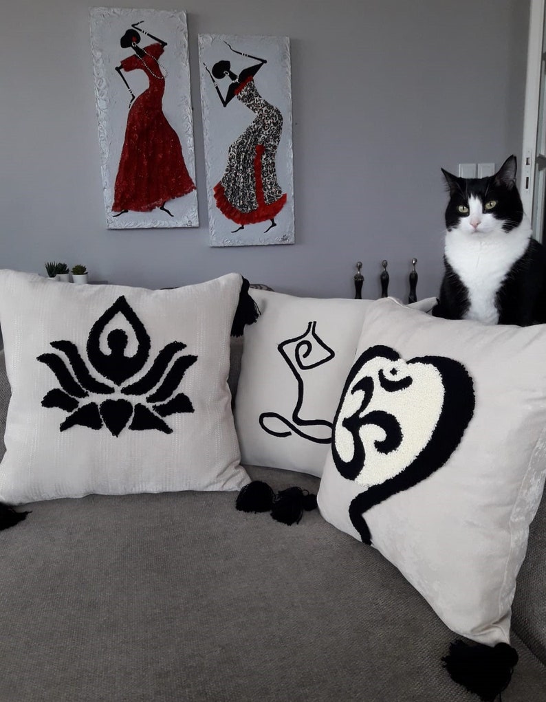 Punch Needle Throw Pillow Cover Ohm Symbol Handmade Pillow Cover Cushion and Punch Needle Modern Home Decor