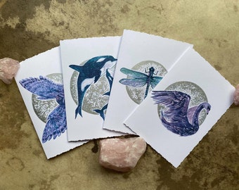 Totem Animal Cards: Hand-Painted Moon, Spiritual Art Prints