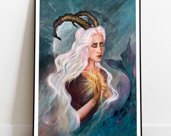 Capricorn Zodiac Art Print: Witchy Spiritual Home Decor