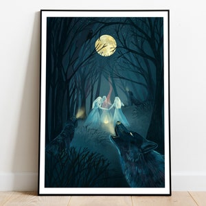 Wolf Full Moon - Fine Art Print,  Spiritual Wall Art, Witchy Home Decor, Spiritual Gift, Pagan Art, Wiccan Decor Ideas