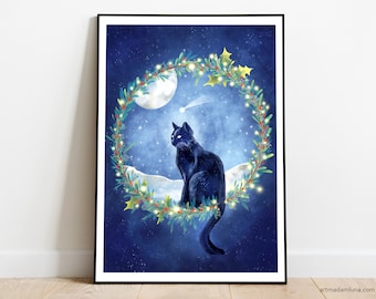 Magical Cat Art Print: Witchy Spiritual Decor