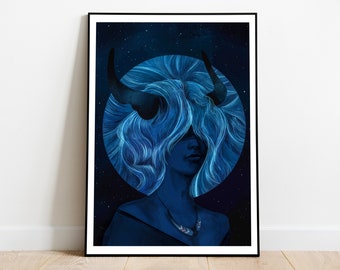 Taurus Full Moon Art Print: Zodiac Astrology Spiritual Wall Decor