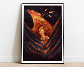 Phoenix Art Print: Spiritual Home Decor, Wiccan Pagan Art