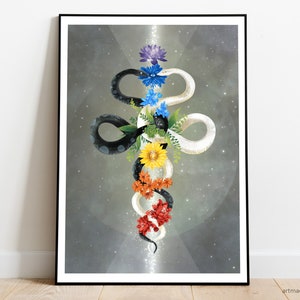 Chakra Wall Art, Serpents Decor, Esoteric Art, Spiritual Art, Mystical Poster, Meditation Wall Decor, Kundalini Awakening, Yoga Poster