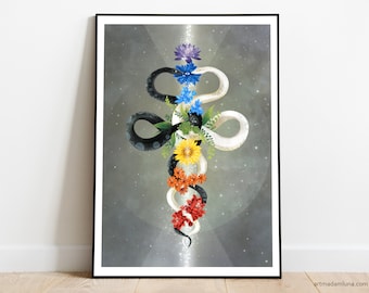 Chakra Serpents Art Print: Kundalini Yoga, Spiritual Wall Decor