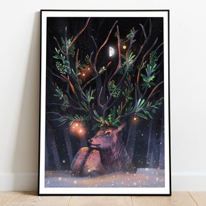 The Magical Deer - Animal Totem Fine Art Print, Spiritual Wall Art, Witchy Home Decor, Spiritual Gift, Pagan Art, Wiccan Decor Ideas