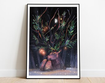 Magical Deer Fine Art Print: Spiritual Animal Totem, Witchy Decor