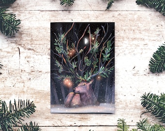Magical Deer Christmas Card Set: Handmade Holiday Greeting Cards