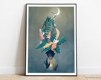 Blooming Moon Fine Art Print: Spiritual Witchy Decor