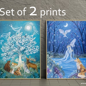 Conjunto de 2 impressões artísticas | Arte de alquimia, impressão de belas artes de pintura original, arte de parede espiritual, decoração de casa bruxa, presente pagão e wicca