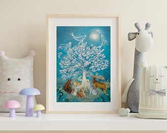 Baum des Lebens Kunstdruck, Print: Hexenhaftes spirituelles Wandbild