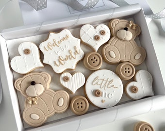New Baby Teddy Bear Biscuit Box White And Gold