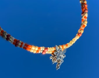 Colorful Orange Beaded Fairy Necklace; Handmade Fairycore Whimsicle Naturalist Earthy Cottagecore Forest Jewelry