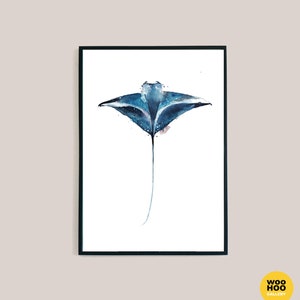 Mantarochen Blau Aquarell Kunst Malerei Digitaldruck | Druckbarer Sofort Download l Wand Dekor l Interior Design l Home Decor