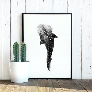Whale Shark B&W Watercolor Art Painting Digital Print  | Printable Instant Download l  Wall Decor l Interior Design l Home Decor