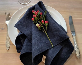 Linen napkins, set of 2, kitchen decor gift, dark blue colour