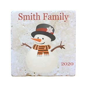 Hampton Studios Christmas Snowman Travertine Coasters with Personalized Name