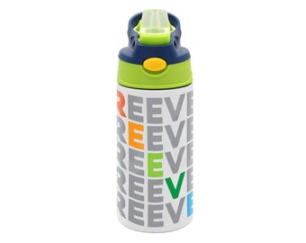 Kids Personalized Name Water Bottle, 12oz Insulated Metal Thermos with Rubber Sippy Cap