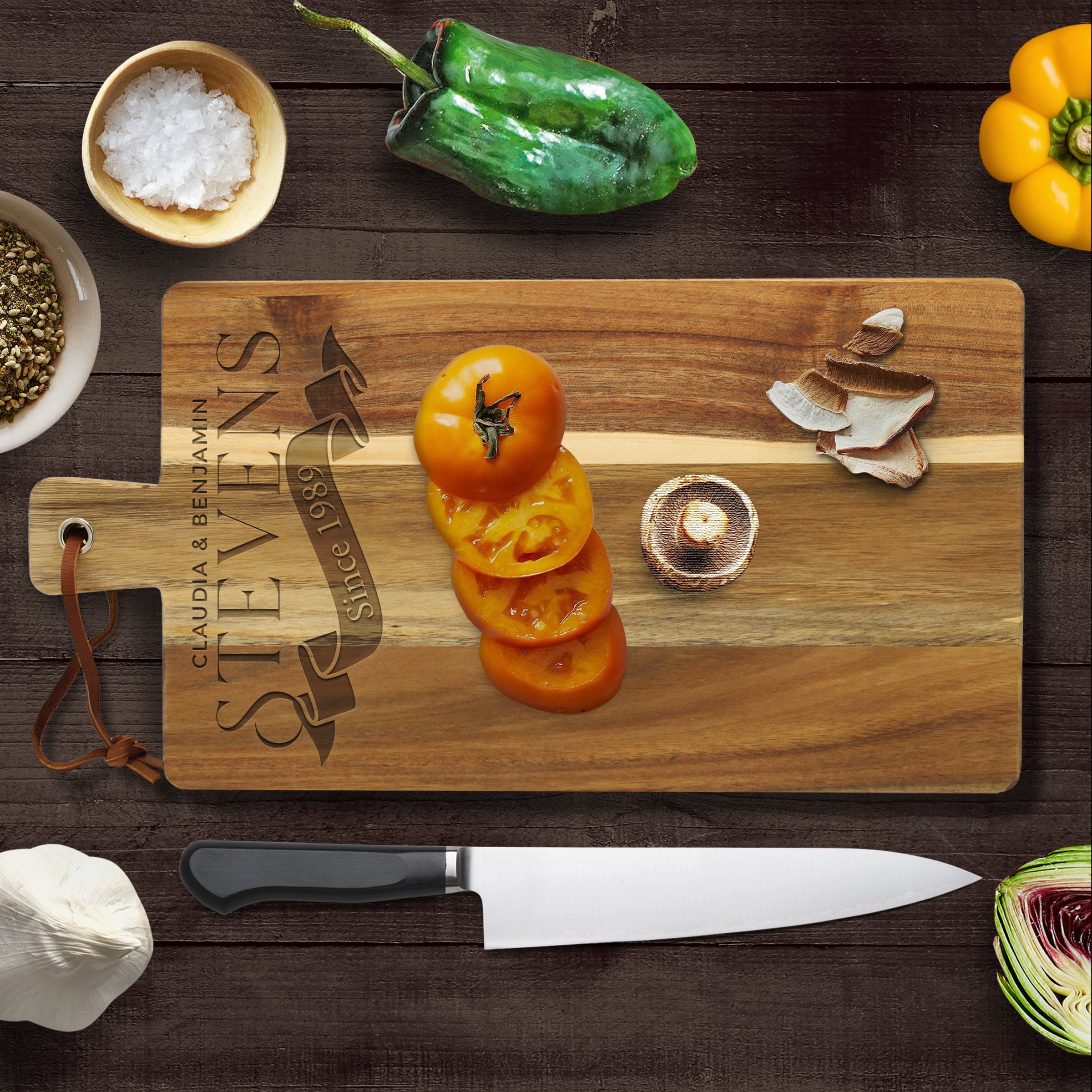 Acacia Wood Laser-engraved Personalized Name Cutting Board
