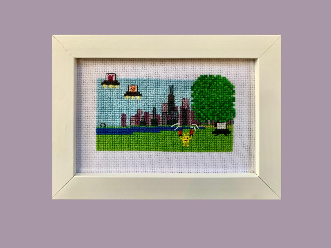 City Skyline Alien Invasion Cross Stitch Pattern - Unconventional ...
