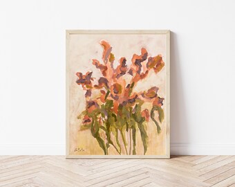 Impressão de pintura floral em aquarela – Buquê de amor-perfeito e ranúnculos