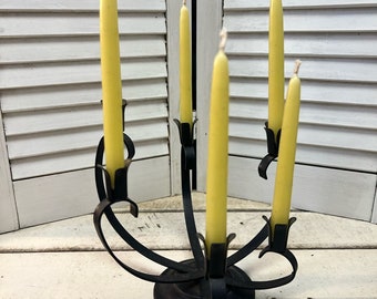 Vintage black metal 6 candle candelabra/ candle holder/ mid century candle holder