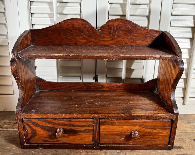 Vintage Decorative Wood Wall Shelf With Two Drawers Etsy