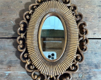 Vintage faux rattan mirror made by Dart Industries for HOMCO 1968/ BOHO wall decor/ decorative mirror