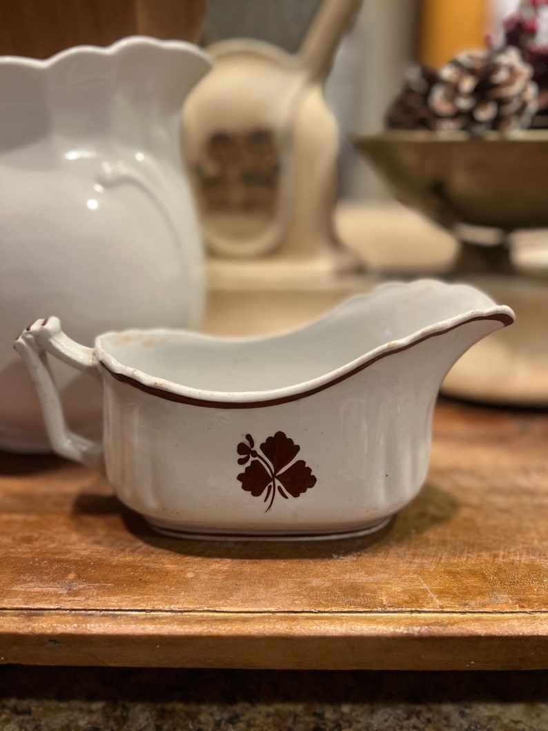 Antique Royal Stone China/ Ironstone Tea Leaf Gravy Boat Wedgewood and