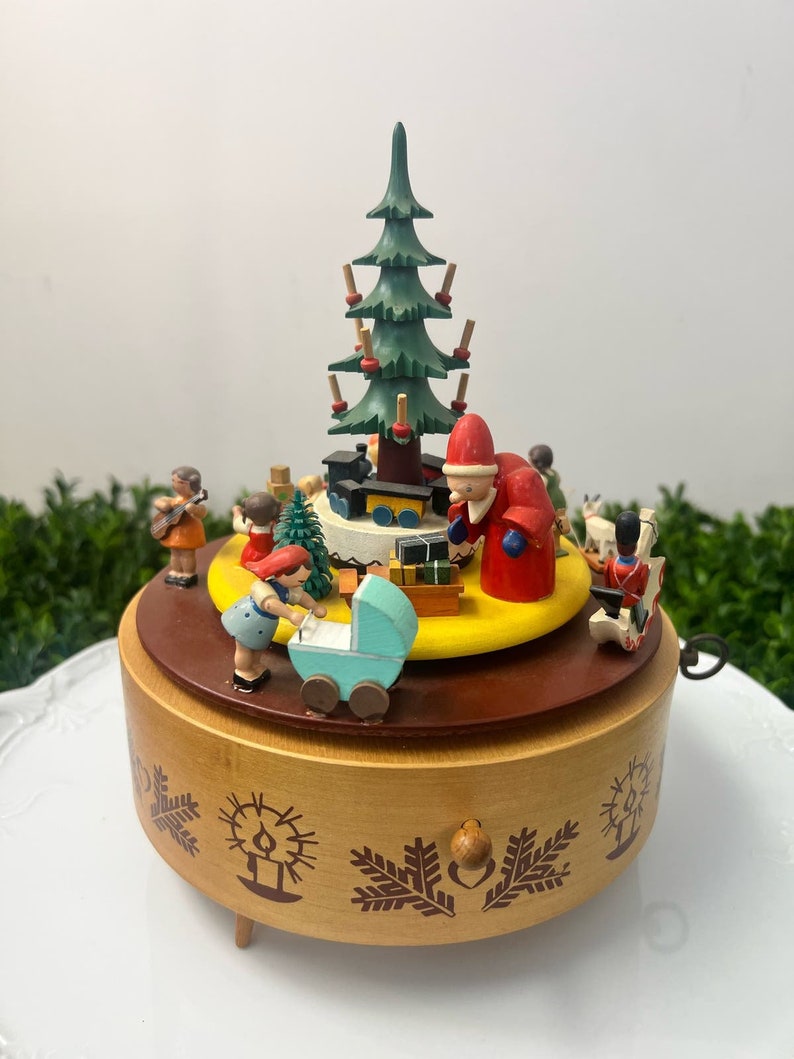 Rare Vintage German Wooden Christmas Music Box/ Handmade German Music