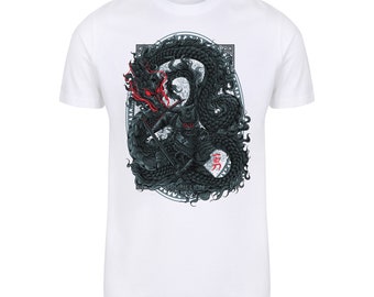 Samurai Bushido vs Dragon T Shirt White High Quality Short Sleeve Warrior Tee