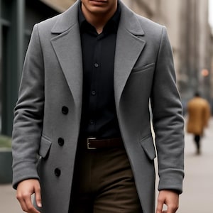 Grey Overcoat for Men | Single-Breasted Long Wool Winter Coat | Minimalist Tailored Coat | Formal Street Style Outerwear | Gift For Him.